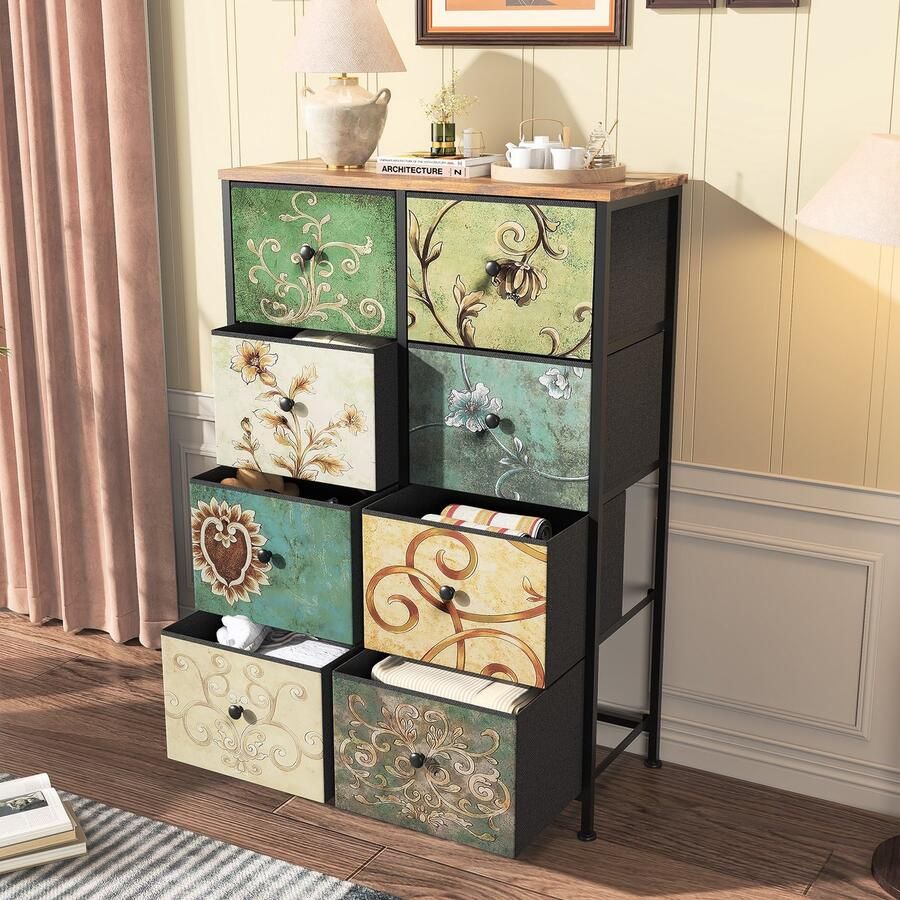 BursDany Commode met 8 Lade Sideboard Lade kast Commode Smalle Stoffcommode voor Woonkamer Slaapkamer Hal 67.5x30x100 cm