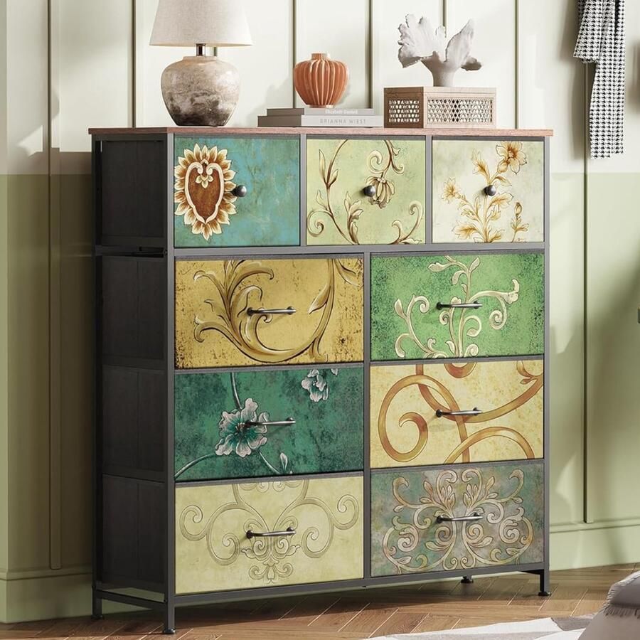 BursDany Commode met 9 Lade Sideboard Lade kast Commode Smalle Stoffcommode voor Woonkamer Slaapkamer Hal 100x30x100 cm