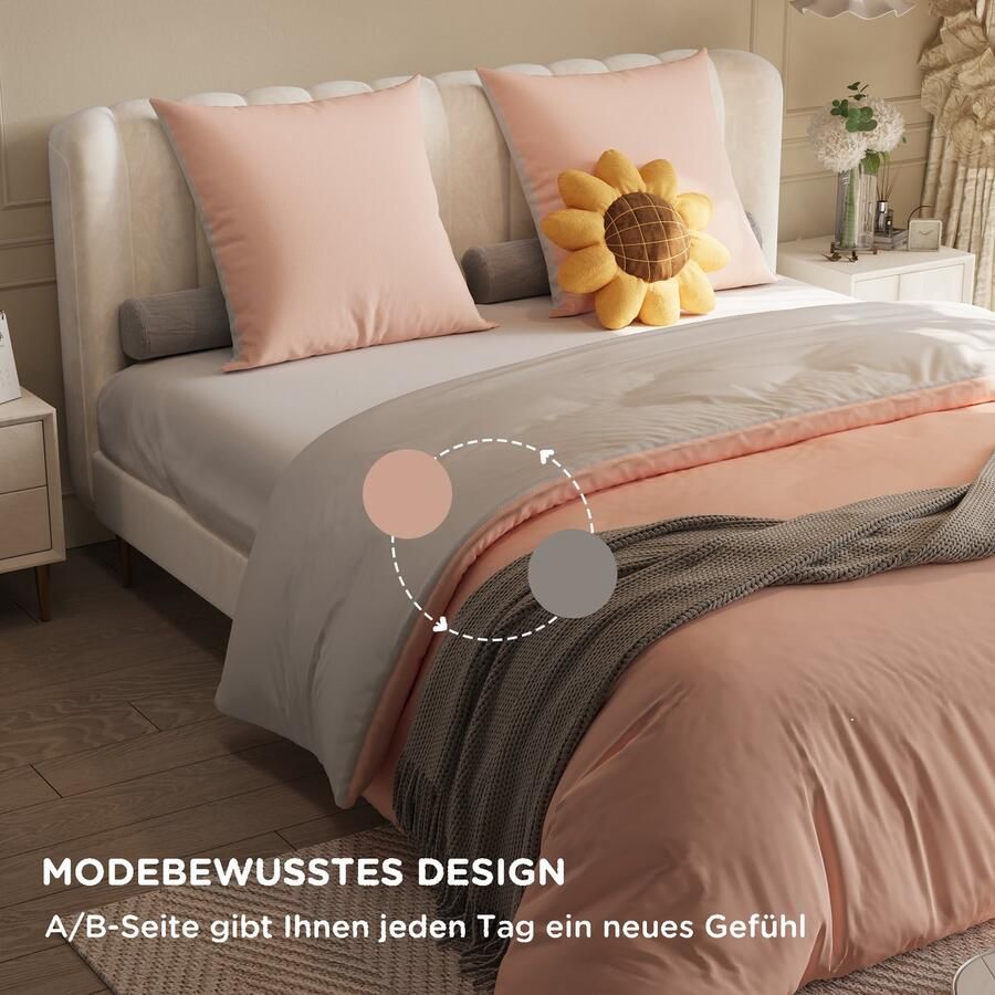 BursDany Eenkleurige Dekbedovertrek Set voor studentenhuizen zacht en duurzaam 4-delig hoeslaken kussensloop dekbedovertrek Geschikt voor bedden van 140 x 200 cm(roze en lichtgrijs)