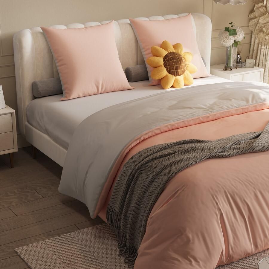BursDany Eenkleurige Dekbedovertrek Set voor studentenhuizen zacht en duurzaam 4-delig hoeslaken kussensloop dekbedovertrek Geschikt voor bedden van 160 x 200 cm(roze en lichtgrijs)