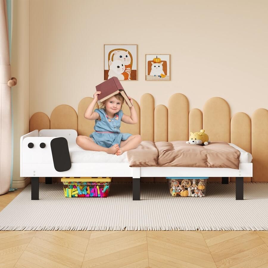 BursDany Kinderbed Eenpersoonsbed 90x200 cm in de vorm van puppy's van Massief Hout Veilig en comfortabel ideaal voor jongens en meisjes van 3-8 jaar Wit (Zonder Matras)