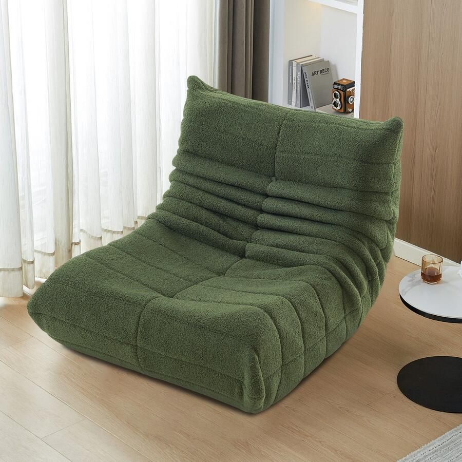 BursDany Moderne Poef Fauteuil Gevoerde Bodstoel Comfortabele Poef voor Tienerkamer Bodbank voor Volwassenen Groen
