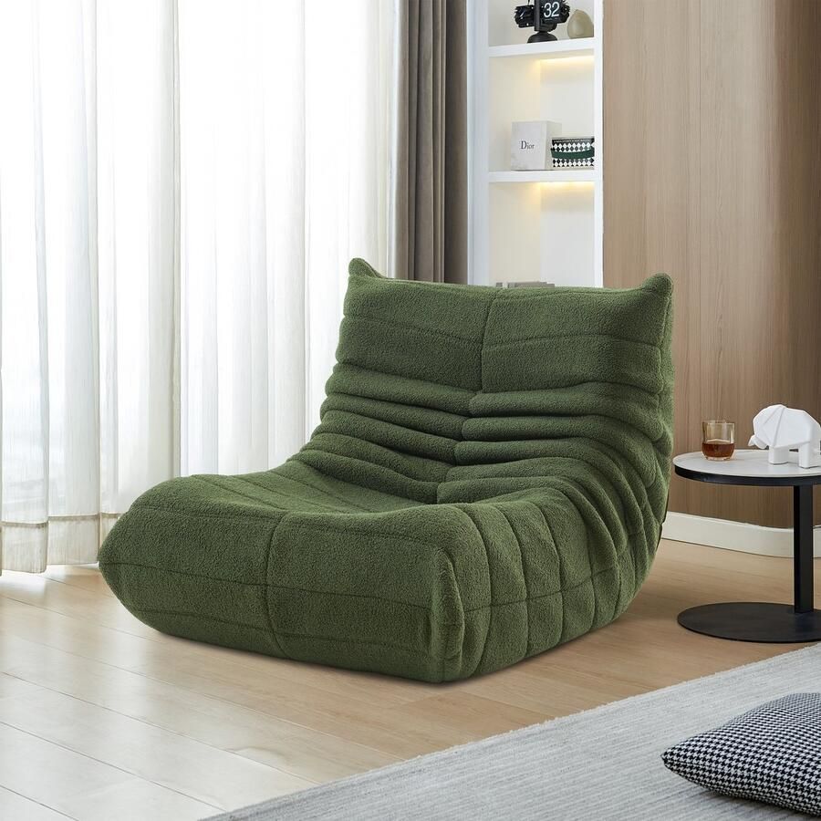 ROSAHQNDA Zitzakbank Zitzak vloerbank vloerstoel met rugleuning comfortabele XXL leesstoel 86x105x75cm luie bank zitzak voor slaapkamer woonkamer relaxfauteuil groen - Foto 2