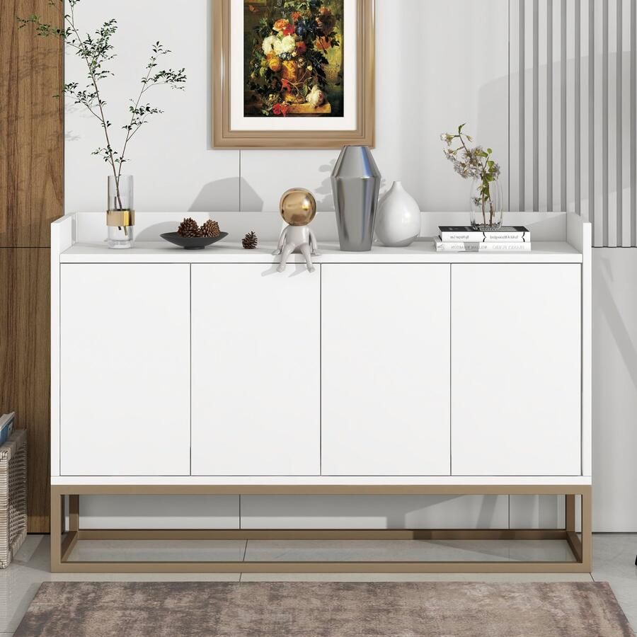 BursDany Woonkamer Buffet Opbergkast met Deuren en Verstelbare Legplank Modern Keuken Buffet Eetkamer Woonkamer Entree 120 x 30 x 80 cm Wit