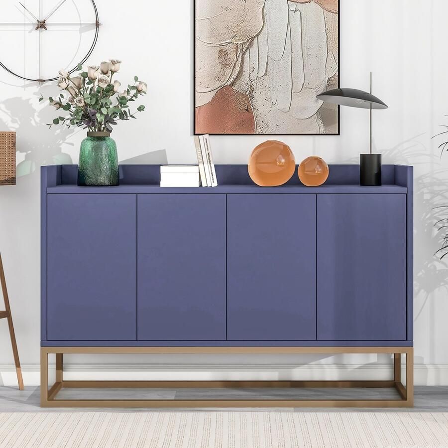 BursDany Woonkamer Buffet Opbergkast met Deuren en Verstelbare Legplank Modern Keuken Dressoir voor Eetkamer Woonkamer Entree 120 x 30 x 80 cm Blauw