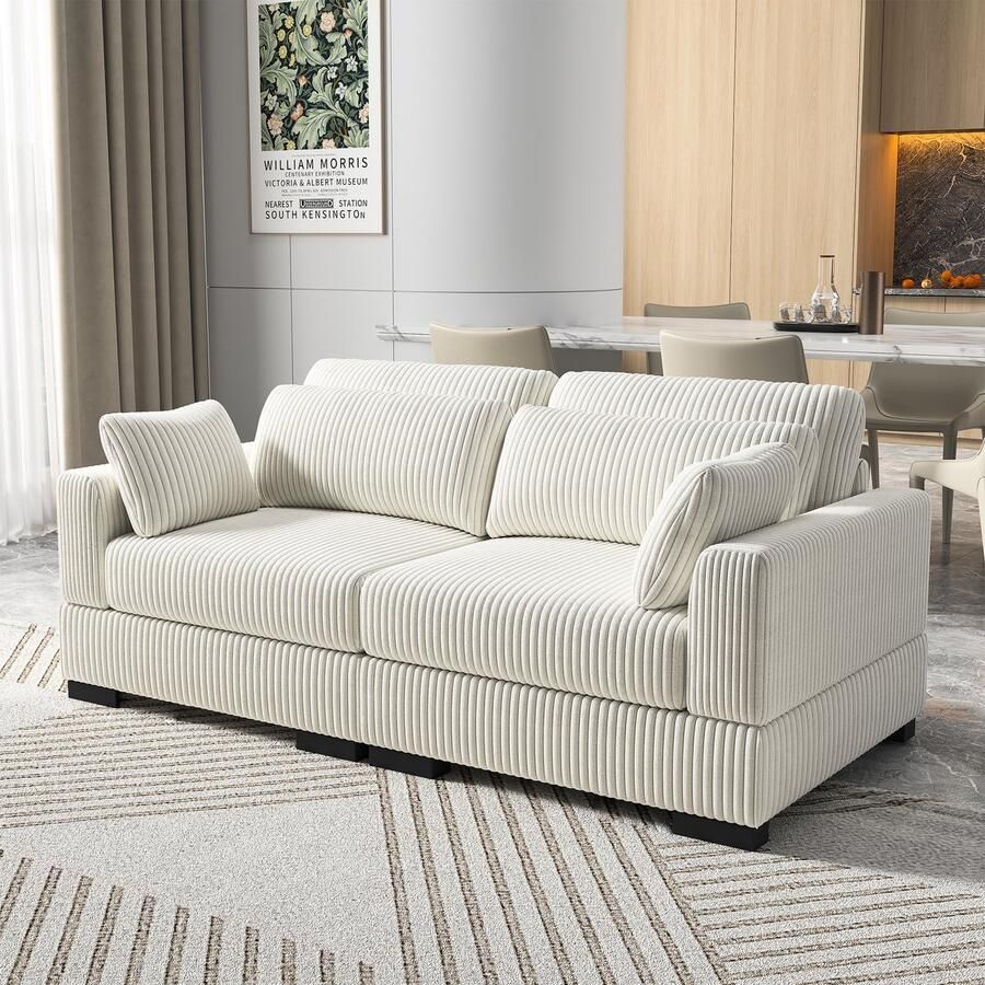 BursDany Zitbank 2 zits Corduroy 70 Inch Sofa voor de woonkamer met 4 kussens extra comfortabele corduroy cloud couch sectie met armleuningen loveseat sofa voor slaapkamer appartement kantoor in beige
