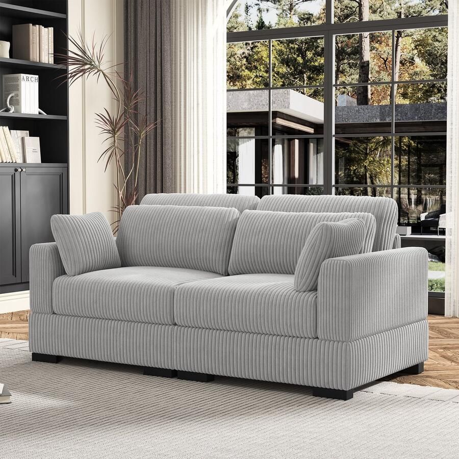 BursDany Zitbank 2 zits Corduroy 70 Inch Sofa voor de woonkamer met 4 kussens extra comfortabele corduroy cloud couch sectie met armleuningen loveseat sofa voor slaapkamer appartement kantoor in grijs