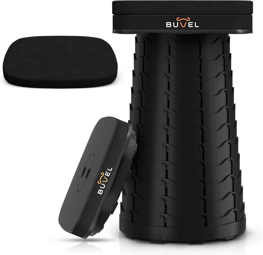 Buvel Opvouwbare kruk Campingstoel Inklapbaar Telescopisch Visstoel Zwart Vierkant Met kussen - Foto 2