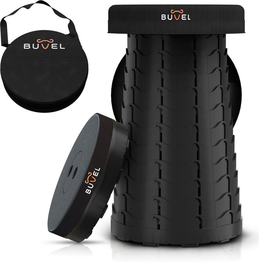 Buvel Opvouwbare kruk Krukje Campingstoel Inklapbaar Telescopisch Visstoel Rond zwart met kussen