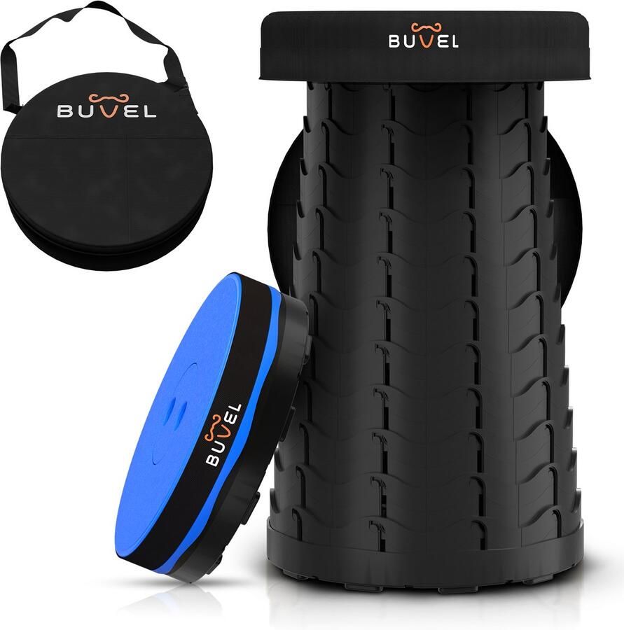 Buvel Opvouwbare kruk Krukje Campingstoel Inklapbaar Telescopisch Visstoel Voetensteun Blauw Rond met kussen