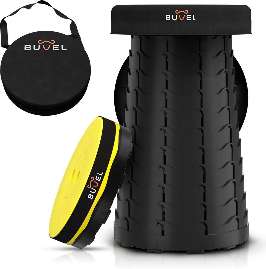 Buvel Opvouwbare kruk Krukje Campingstoel Inklapbaar Telescopisch Visstoel Voetensteun Geel Rond met kussen