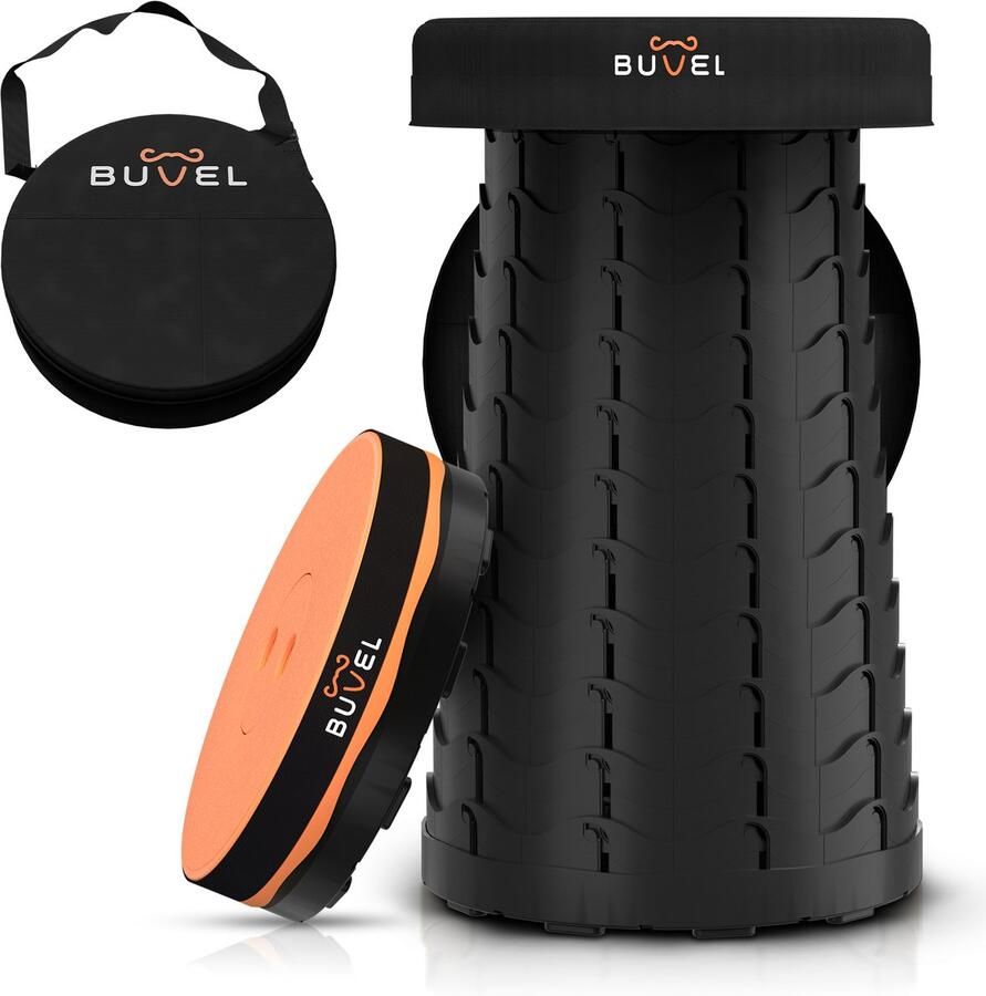 Buvel Opvouwbare kruk Krukje Campingstoel Inklapbaar Telescopisch Visstoel Voetensteun Oranje Rond met kussen