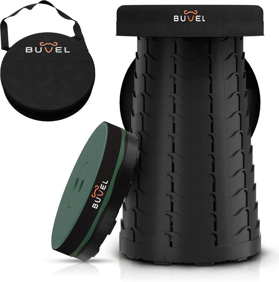 Buvel Opvouwbare kruk Krukje Campingstoel Inklapbaar Telescopisch Visstoel Voetensteun Rond groen met kussen