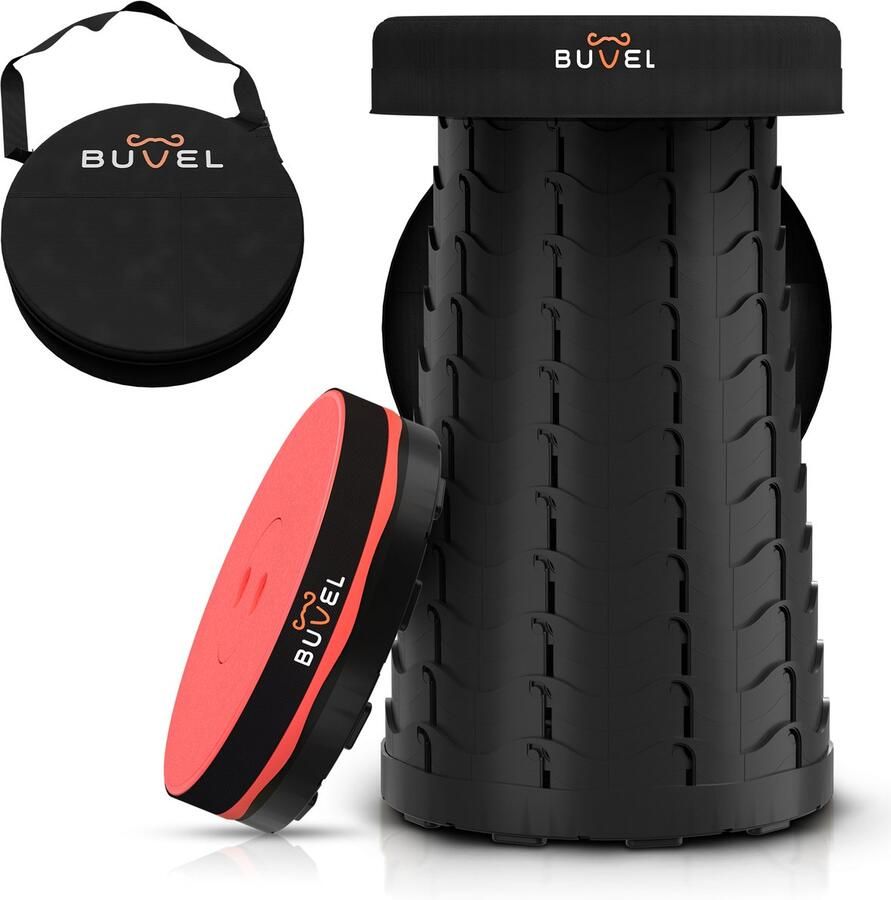 Buvel Opvouwbare kruk Krukje Campingstoel Inklapbaar Telescopisch Visstoel Voetensteun Rond rood met kussen