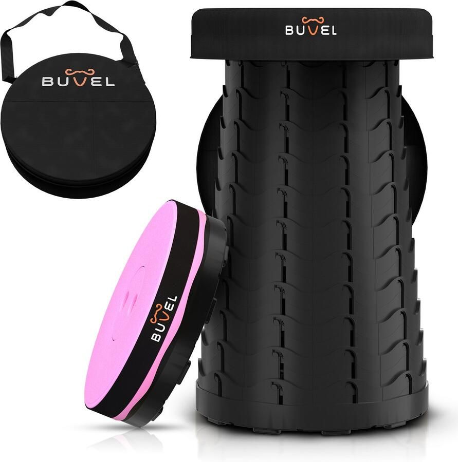 Buvel Opvouwbare kruk Krukje Campingstoel Inklapbaar Telescopisch Visstoel Voetensteun Roze Rond met kussen