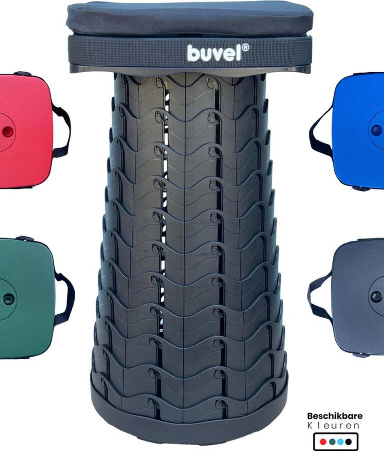Buvel Opvouwbare kruk Campingstoel Inklapbaar Telescopisch Visstoel Zwart Vierkant Met kussen - Foto 3