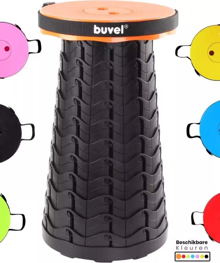 Buvel Opvouwbare kruk Krukje Campingstoel Inklapbaar Telescopisch Visstoel Voetensteun Rond oranje - Foto 3