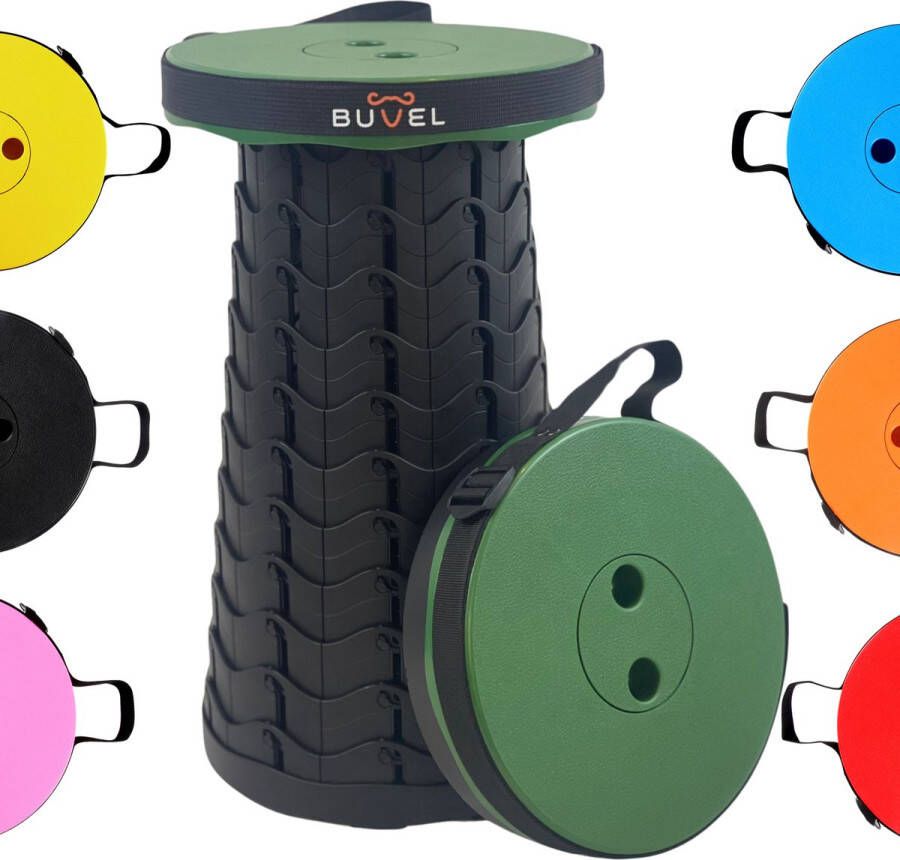 Buvel Opvouwbare kruk Krukje Inklapbaar Telescopisch Visstoel Verstelbaar Voetensteun Rond groen