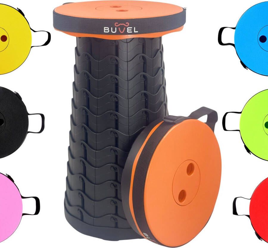 Buvel Opvouwbare kruk Krukje Campingstoel Inklapbaar Telescopisch Visstoel Voetensteun Rond oranje