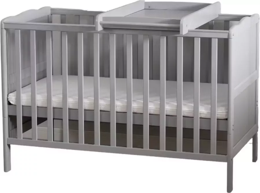 Buxibo Baby Bed Inclusief verzorgingstafel Ledikant 120x60cm Inclusief Matras Hout Meegroeibed Babykamer Grijs - Foto 1