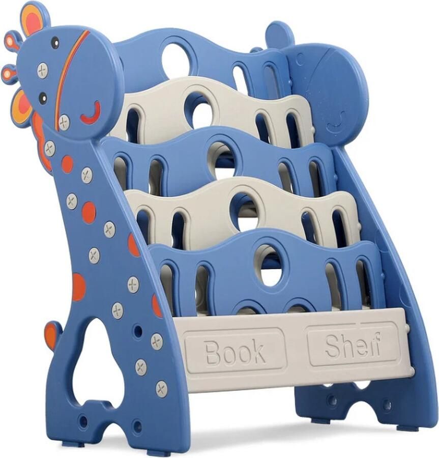 Buxibo Kinderkamer Boekenrek Kunststof met 2 Opbergbakken Boekenkast Boekenplank Boekenrek 65x36x80cm Blauw