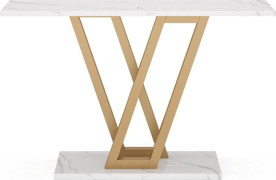Buylin Gangtafel Entreetafel Haltafel Wandtafel Luxe Gangtafel Gouden Consoletafel Bijzettafel Wit met Marmerpatroon 110 x 30 x 80 cm