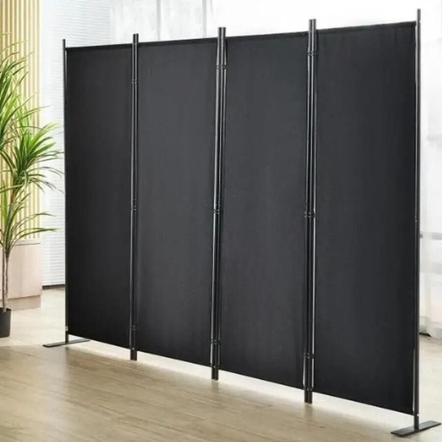 Buylin Paneelkamerverdeler Kamerscherm Scheidingswand Verstelbaar en Opvouwbaar 4 panelen Zwart