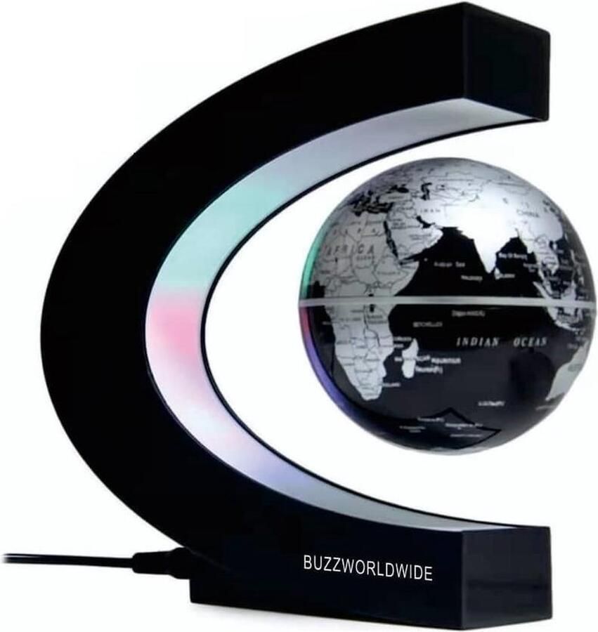 Buzzworldwide Magnetische zwevende wereldbol met verlichting LED Wereldkaart C-vorm Cadeau voor hem Cadeau voor haar Wereldbol decoratie Educatief speelgoed Bureau accessoire