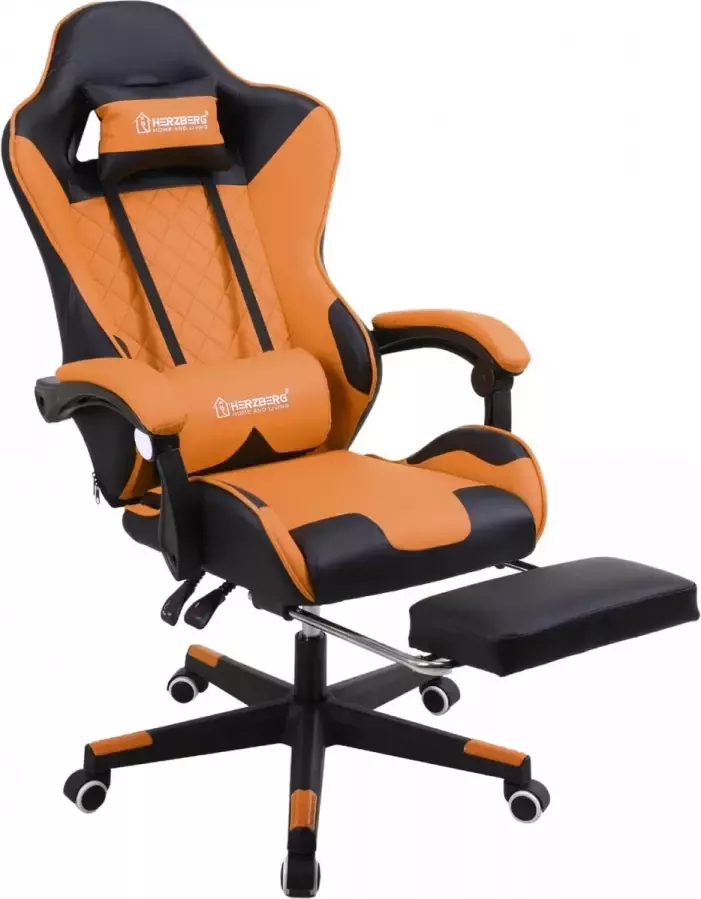 BW Gaming Stoel Ergonomische Bureaustoel Voetsteun Kantelfunctie Oranje