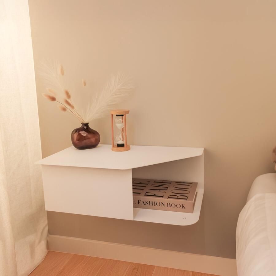 By Bresi Nachtkastje Riva- Links Wit Minimalistisch design Nachtkastjes Nachtkastje modern