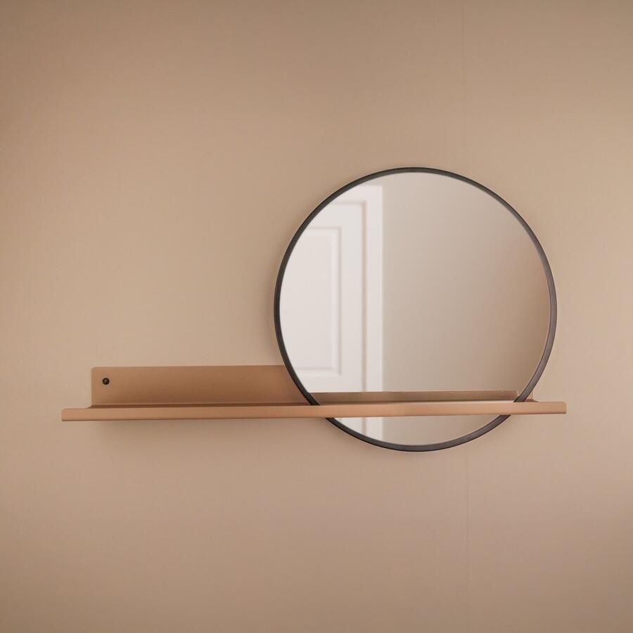 By Bresi Wandplank Belvi met spiegel Beige Industrieel Wandspiegel Hal Toilet Badkamer Woonkamer Spiegel Spiegelplank