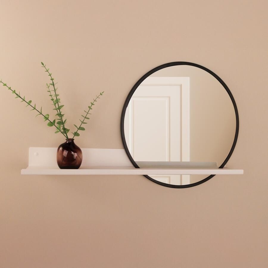 By Bresi Wandplank Belvi met spiegel Wit Industrieel Wandspiegel Hal Toilet Badkamer Woonkamer Spiegel Spiegelplank