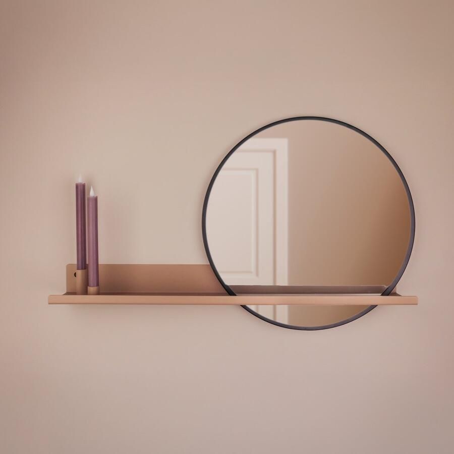 By Bresi Wandplank Candelo Beige met spiegel en kaarsen Industrieel Wandspiegel Hal Toilet Badkamer Woonkamer Spiegel Spiegelplank