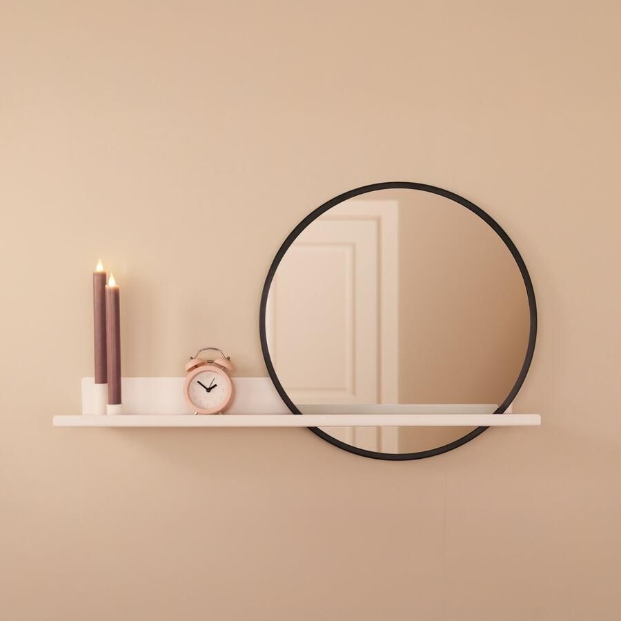 By Bresi Wandplank Candelo Wit met spiegel en kaarsen Industrieel Wandspiegel Hal Toilet Badkamer Woonkamer Spiegel Spiegelplank - Foto 2