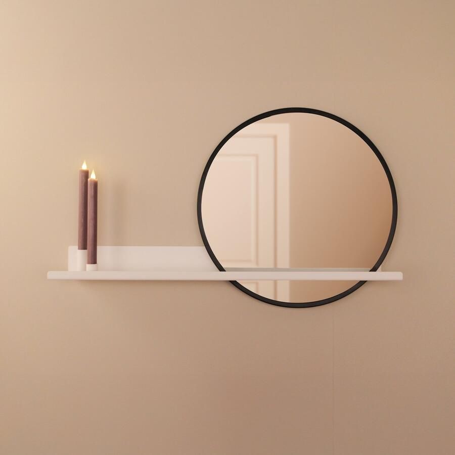 By Bresi Wandplank Candelo Wit met spiegel en kaarsen Industrieel Wandspiegel Hal Toilet Badkamer Woonkamer Spiegel Spiegelplank