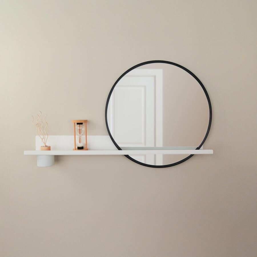 By Bresi Wandplank Dimaro Wit met spiegel en diffuser Industrieel Wandspiegel Hal Toilet Badkamer Woonkamer Spiegel Spiegelplank