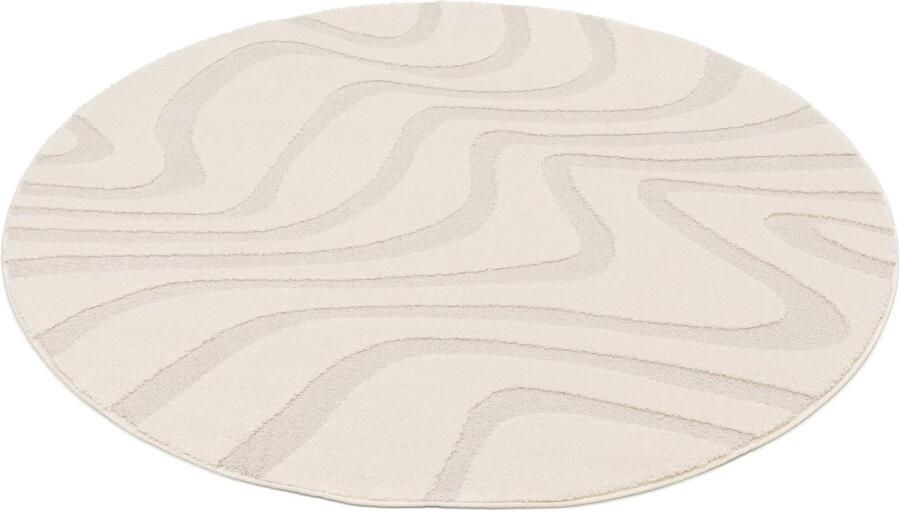 By Javy Vloerkleed rond Coco Storm Vloerkleed rond 160 cm Hoog laag 3D effect Crème