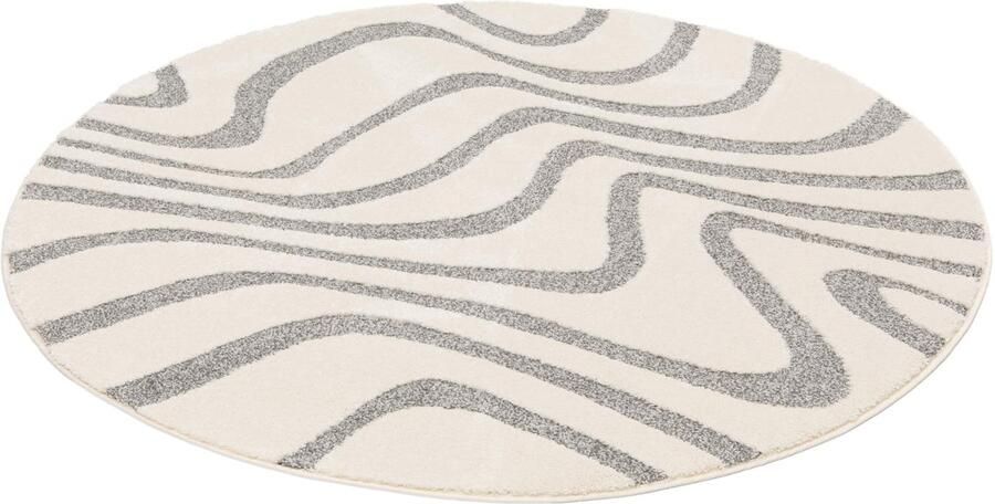 By Javy Vloerkleed rond Coco Wave vloerkleed rond 160 cm Hoog laag 3D effect Crème & Antraciet