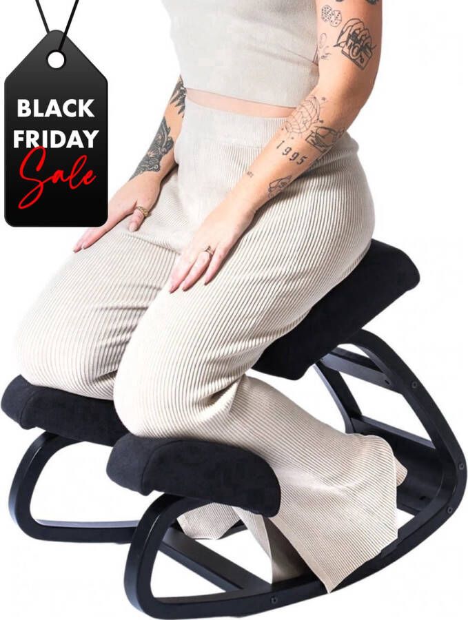 BY JRM Ergonomische Bureaustoel Ergonomische Kniestoel Desk en Office Chair Werkstoel Zwart hout Zwart Linnen