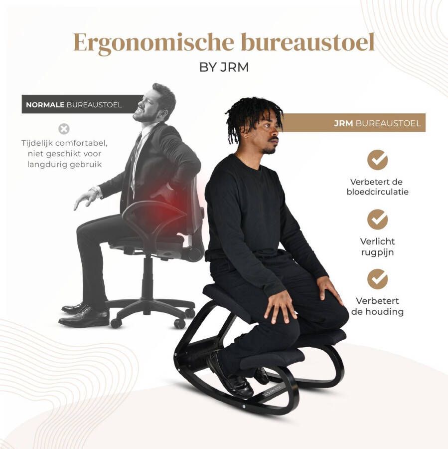 BY JRM Ergonomische Bureaustoel Comfortable Kniestoel Met Extra Dikke Kniekussens- Zwart
