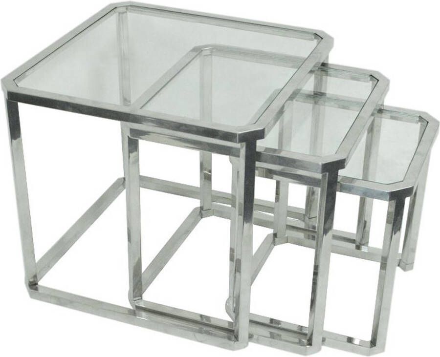 By Kohler Bijzettafel Jerome 60x60x55cm met helder glas (set van 3)