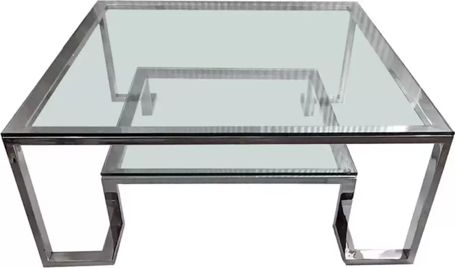 By Kohler Salontafel Keaton 100x100x41cm 2-lagen zilverkleurig transparant glas