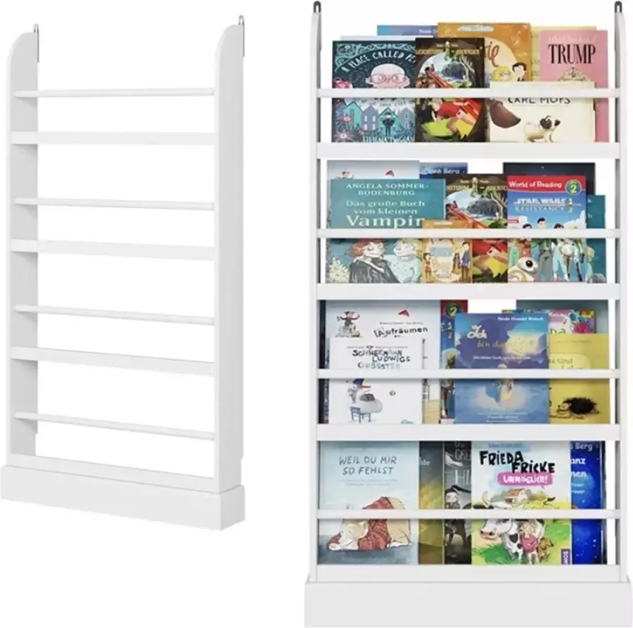 By Marnifique Boekenrek voor Kinderen Boekenrek Kinderkamer Wandboekenkast Veilige Kinderkast 4 Planken 60 x 12 x 108.5 cm Wit Hout