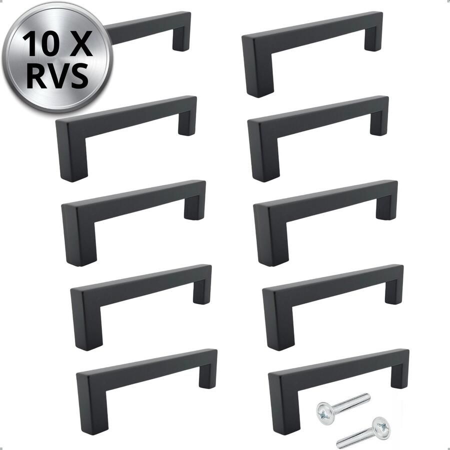 By MJM RVS Handgrepen Atlanta zwart 96 mm 10 Stuks Strak Handgreep kast Handgrepen voor deurtjes Deurgreep Meubelgreep Handgreep Zwart meubelgrepen handgreep keukenkastjes Greep Zwart Meubelbeslag handgreep badkamer schroeven