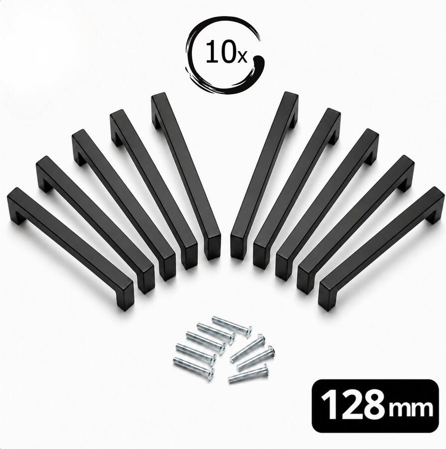 By MJM 10X RVS Handgrepen keukenkastjes Zwart 128mm Handgreep zwart Handgrepen handgreep keuken Meubelbeslag handgrepen keukenkastjes handgrepen kast Keukengrepen zwart Kastgrepen Meubelgrepen Deurgreep zwart Dallas Serie - Foto 8