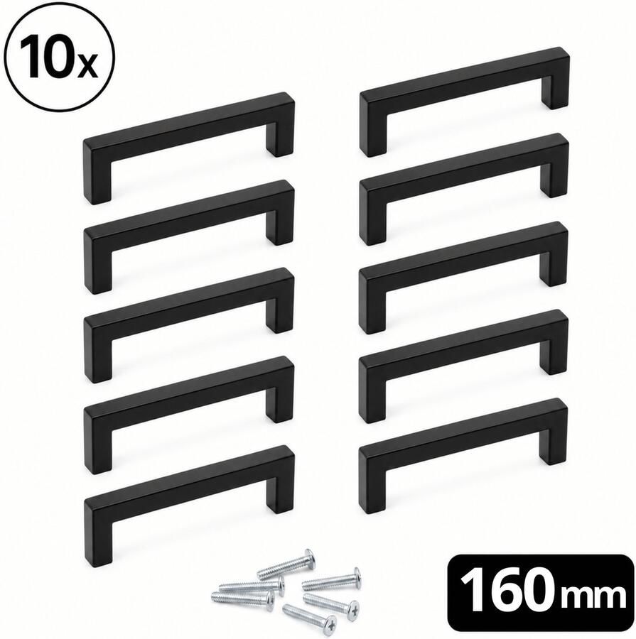 By MJM 10X RVS Handgrepen keukenkastjes Zwart 160mm Handgreep zwart Handgrepen handgreep keuken Meubelbeslag handgrepen keukenkastjes handgrepen kast Keukengrepen zwart Kastgrepen Meubelgrepen Deurgreep zwart Dallas Serie - Foto 7