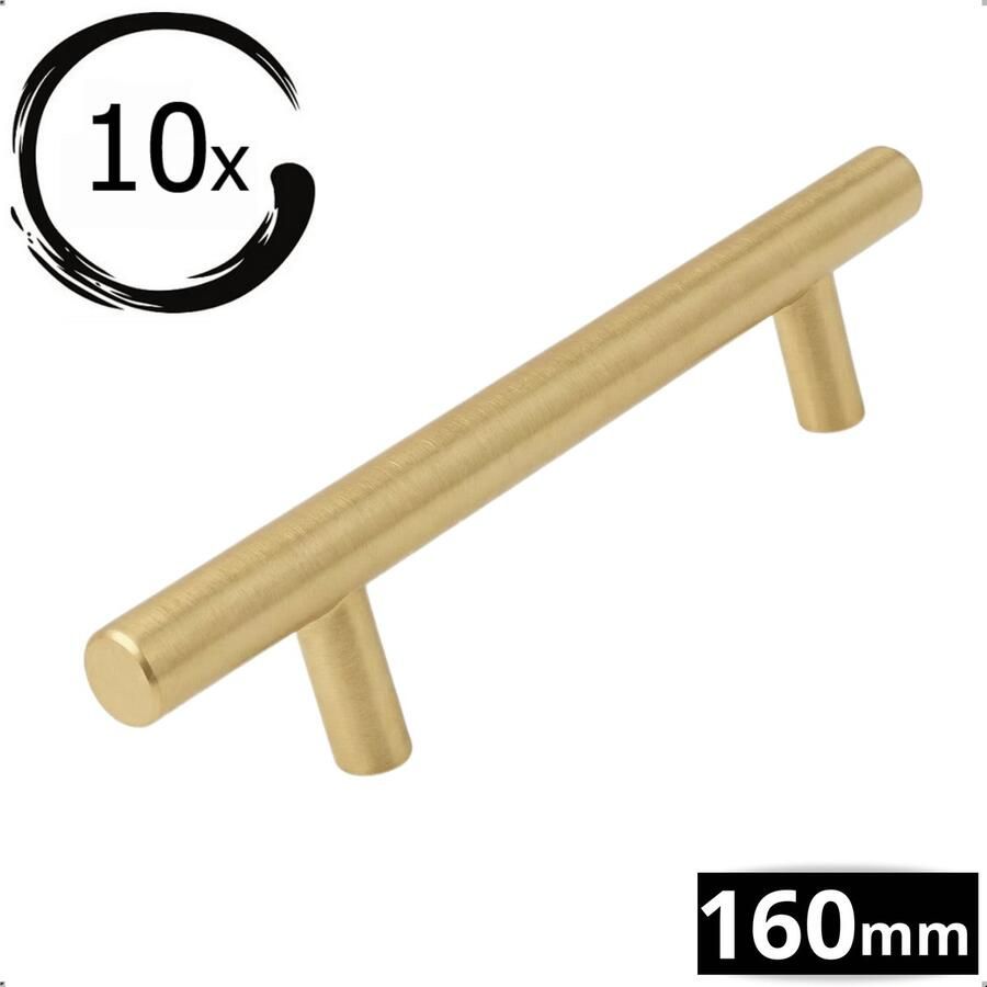By MJM RVS Handgreep Keukengreep Denver RVS Goud 160 mm 10 STUKS T-greep Handgrepen voor deurtjes Deurgreep Meubelgreep Handgreep Goud Keukengreep Keukenkastjes Greep Goud handgrepen kast meubelgrepen inclusief schroeven - Foto 2