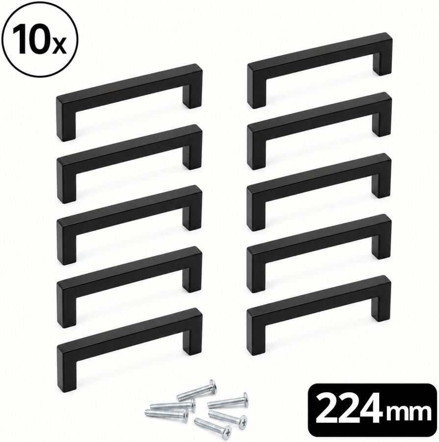 By MJM RVS Handgreep Keukengreep Dallas Zwart 224 mm 10 STUKS Modern Handgrepen kast Handgrepen voor deurtjes Deurgreep Meubelgreep Handgreep Zwart meubelgrepen Keukengreep Keukenkastjes Greep Zwart Meubelbeslag greepjes - Foto 7