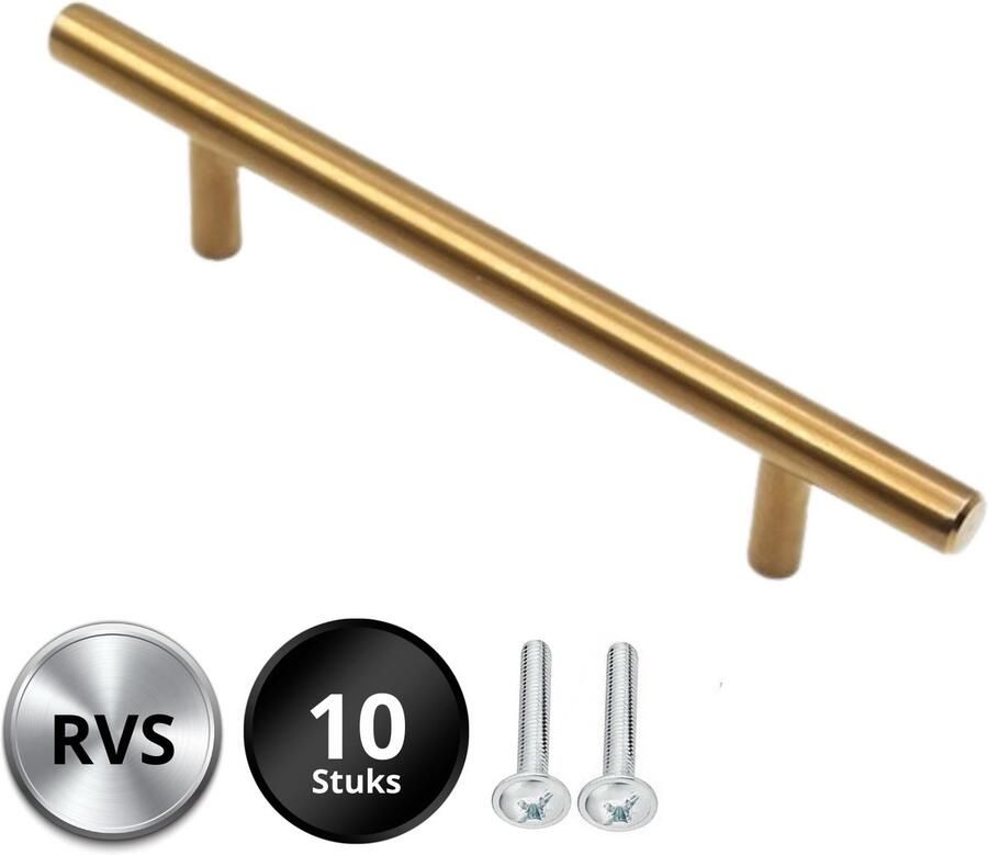 By MJM RVS Handgreep Keukengreep Denver RVS Goud 160 mm 10 STUKS T-greep Handgrepen voor deurtjes Deurgreep Meubelgreep Handgreep Goud Keukengreep Keukenkastjes Greep Goud handgrepen kast meubelgrepen inclusief schroeven - Foto 2