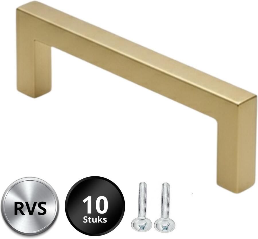 By MJM Handgreep Goud RVS 96 MM Dallas 10 Stuks Handgrepen keukenkastjes Handgrepen voor deurtjes Handgrepen Kast Handgreep keukenkastjes Handgreep kast Meubelbeslag Keukengreep deurgreep Goud